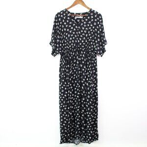 Gracemade V-Neck Floral Midi‎ Dress Black Size S/M